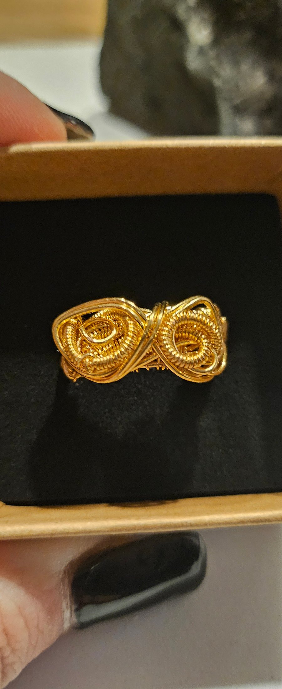Twisted 18ct Gold Plated Wire Wrapped Ring (Sz P)