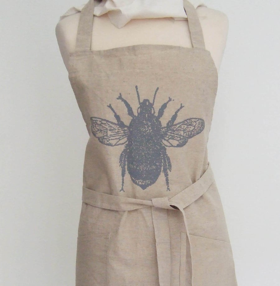 Bumblebee hand printed linen apron