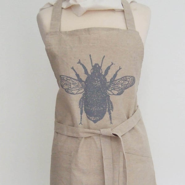 Bumblebee hand printed linen apron