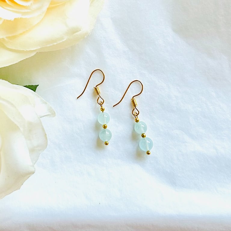 Aquamarine earrings on gold plated hook - March birthstone - 19th anniversary