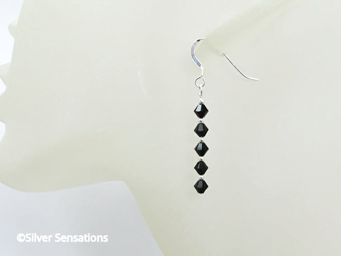Pure Black Highest Quality Crystals & Sterling Silver Earrings