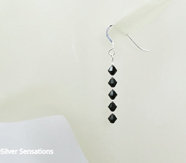 Black Crystal Sterling Silver Earrings With Swarovski Crystals