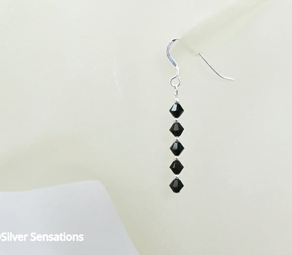 Pure Black Highest Quality Crystals & Sterling Silver Earrings