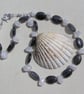 Clear Quartz & Grey Tourmaline Gemstone Statement Necklace "Night Sparkle"