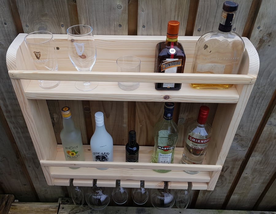 Home bar Rustic hand made wall mounted gin wine rack