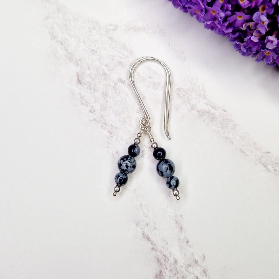 Snowflake Obsidian Bead Earrings