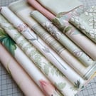 Craft fabric bundle - Pink and Mint Green botanical reclaimed curtain samples 