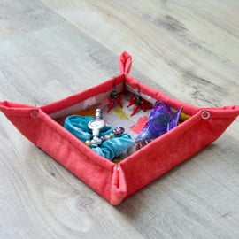 Quilted Fabric storage box with Cats and Coral Fabric