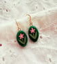 Dainty Pink Floral Oval Emerald Green Earrings - FREE DELIVERY