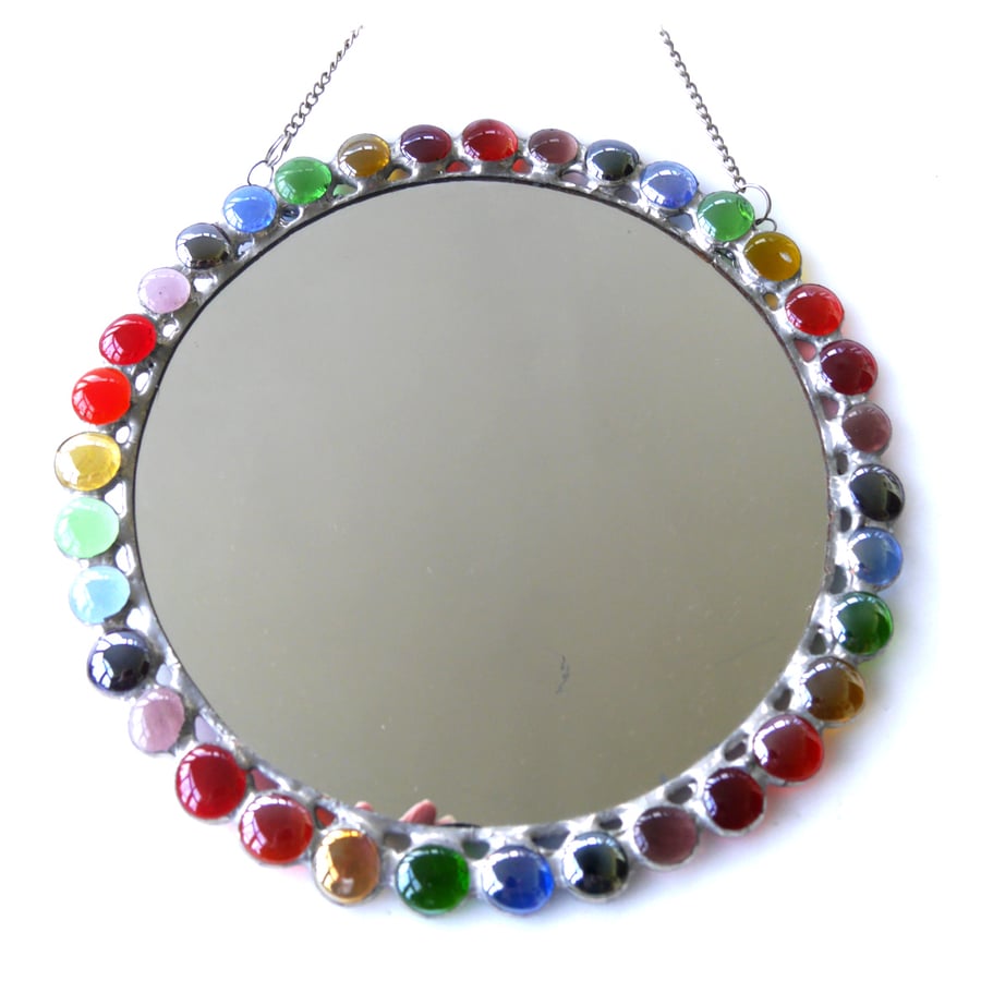 Rainbow Mirror Round Stained Glass Nugget Suncatcher Reduced