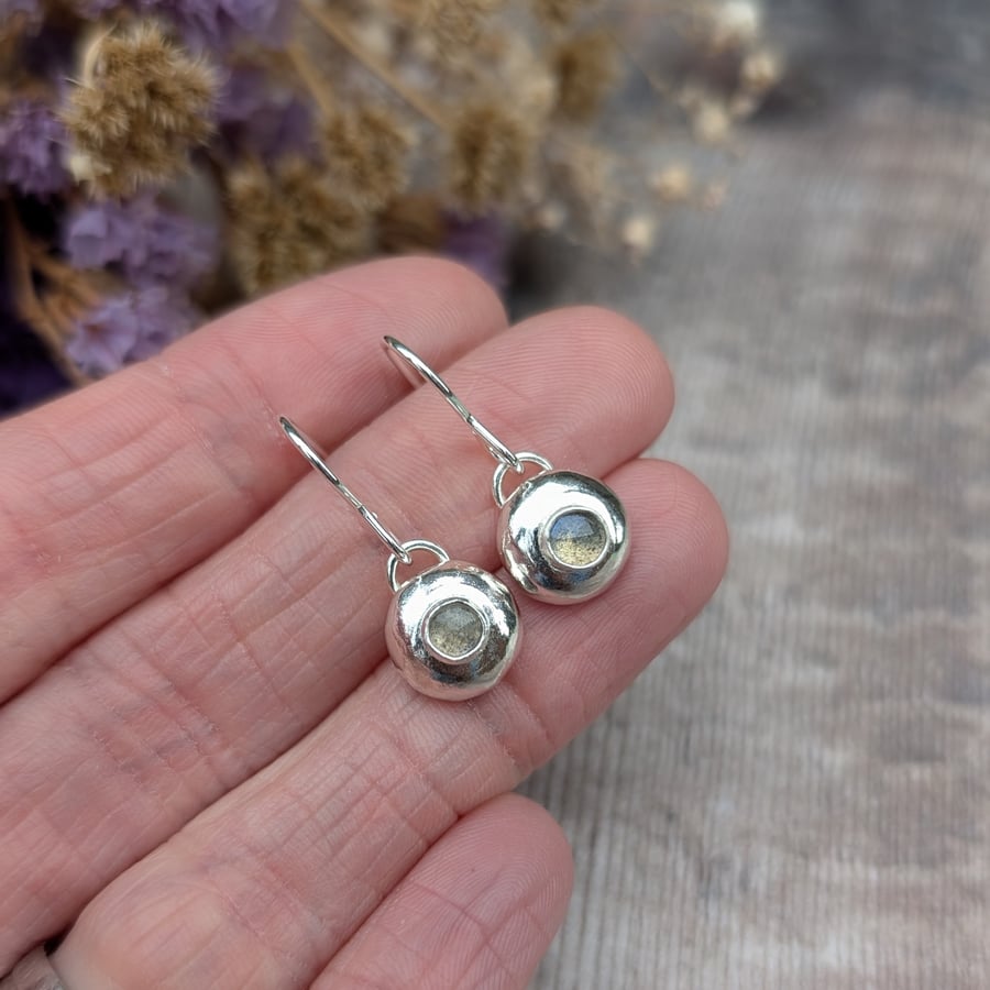 Sterling Silver Smooth Pebble Earrings with Labradorite