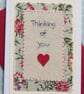 Thinking of You hand-stitched card with pretty fabric and applique heart - Image 2