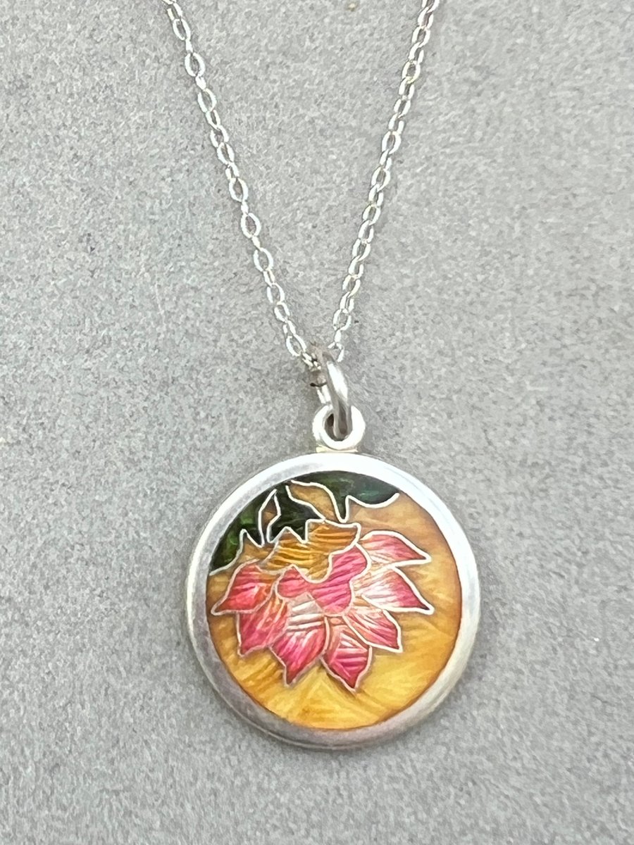 Pink Flower cloisonné enamel pendant