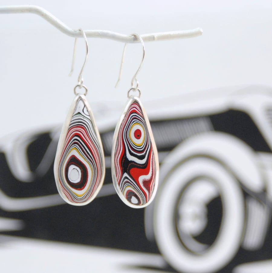 Kenworth fordite earrings - red, white and black