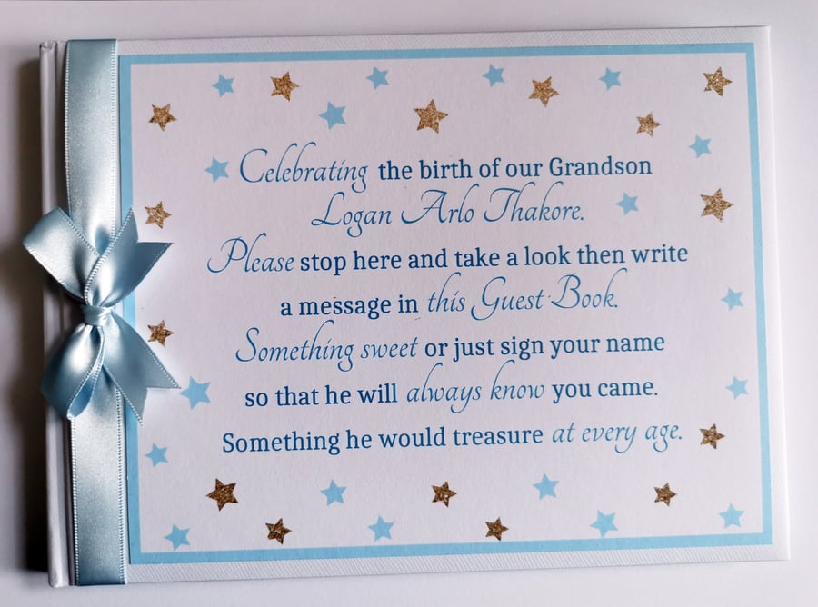 Blue Twinkle Twinkle Little Star boy baby shower guest Book, baby shower gift