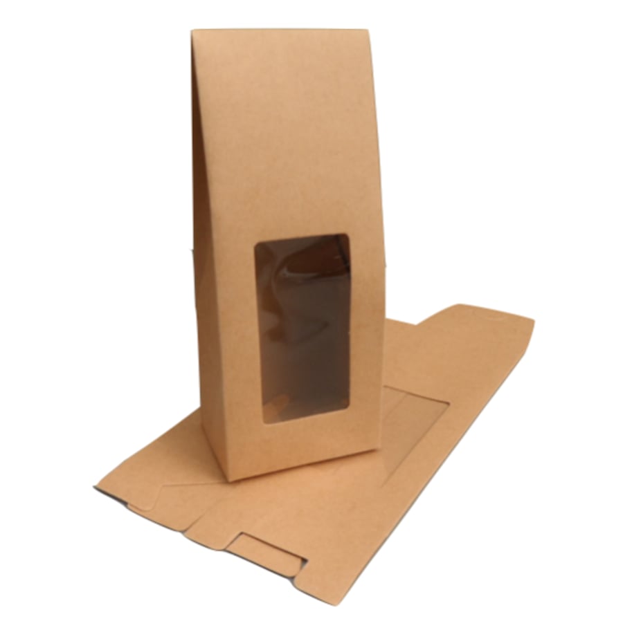 Pack of 10 kraft card window boxes - tall, 23x9.2x6.5cm