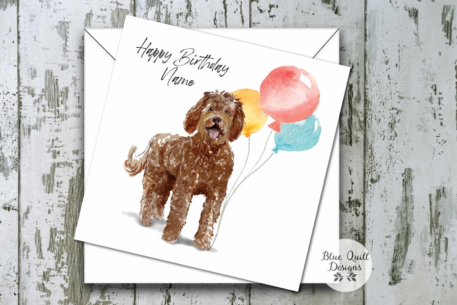 Labradoodle Watercolour Print Personalised Birthday Card