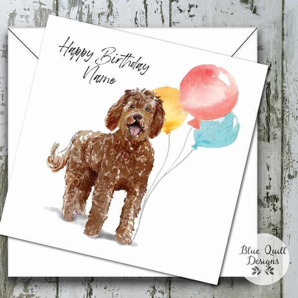 Labradoodle Watercolour Print Personalised Birthday Card