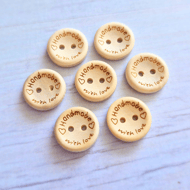 15mm Wooden Buttons – Handmade With Love – Pack of 10, 25 or 50