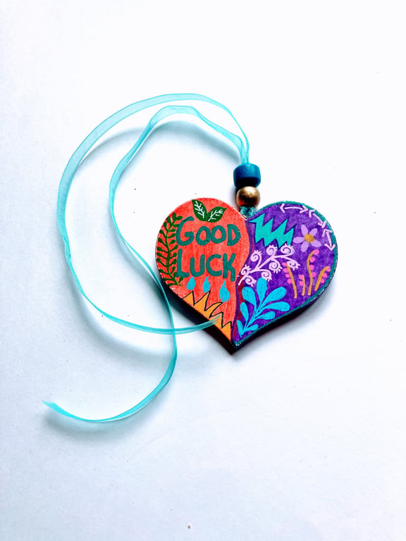 Good luck hand painted heart