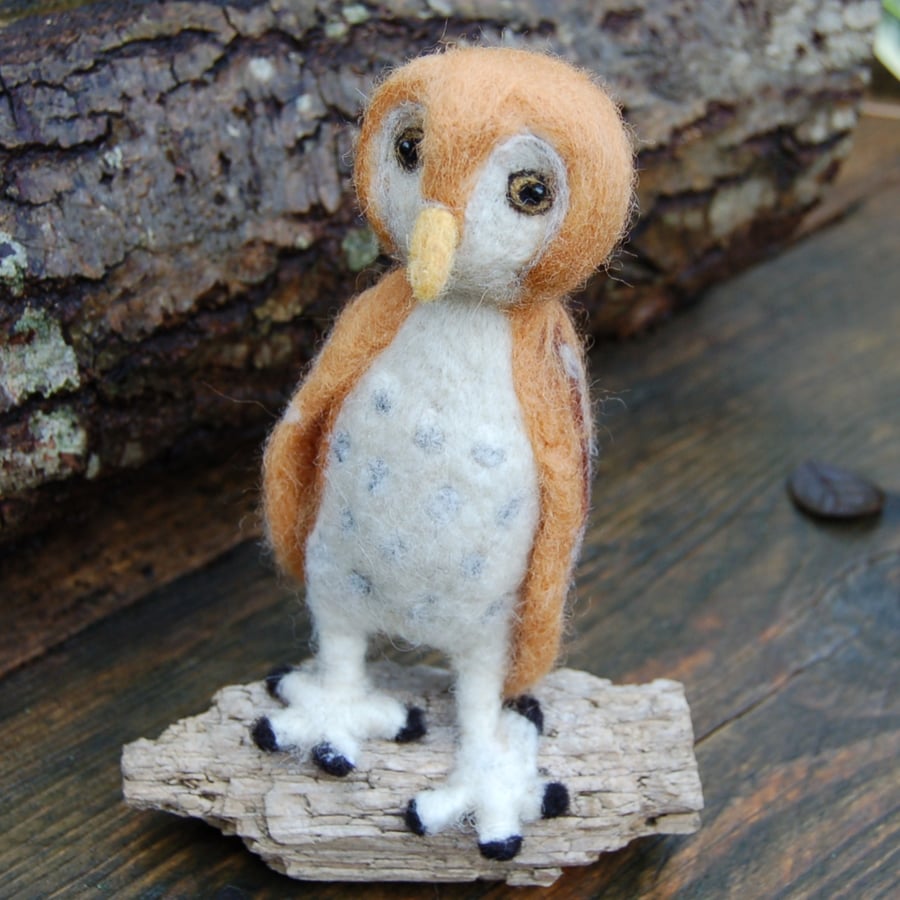 Barn Owl, Needle felt owl, needle felt bird, owl ornament 7 ins tall