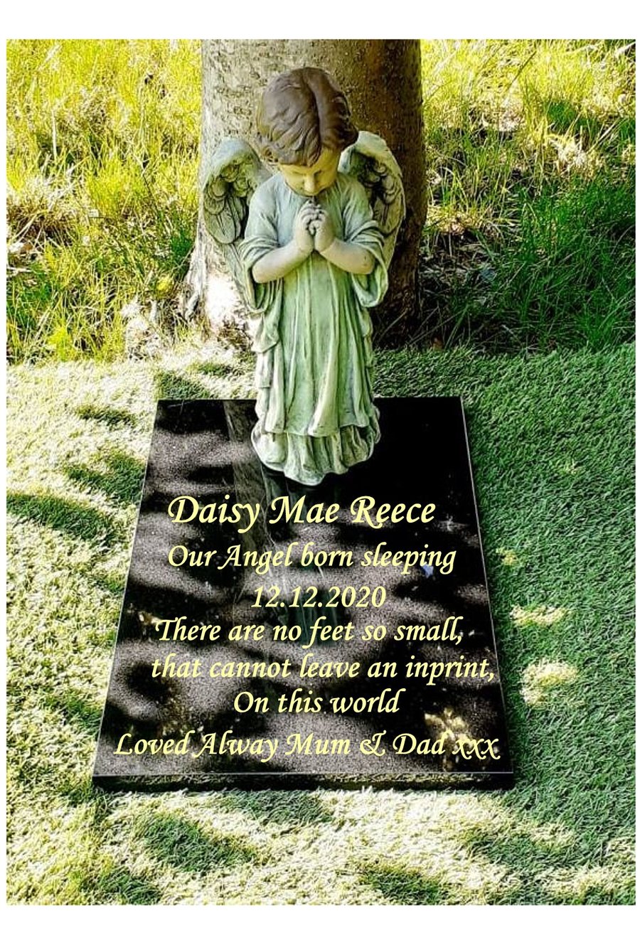 Memorial Angel Grave Plaque Stone Engraved Headstone Flat Baby Memorial