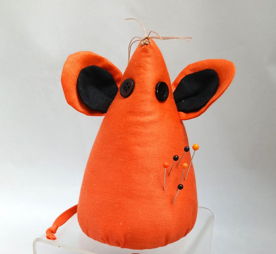 Pin Cushion, Mouse in Orange and Black