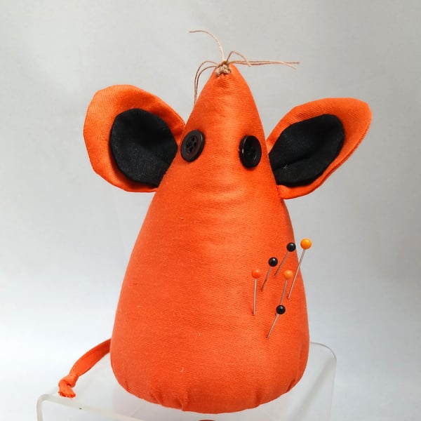 Pin Cushion, Mouse in Orange and Black