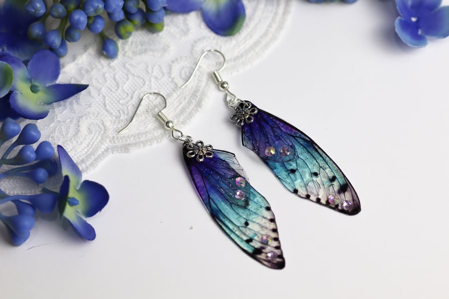 Fairy Wing Earrings Purple Blue Fairycore Cottagecore Boho Fairy Gift Festival 
