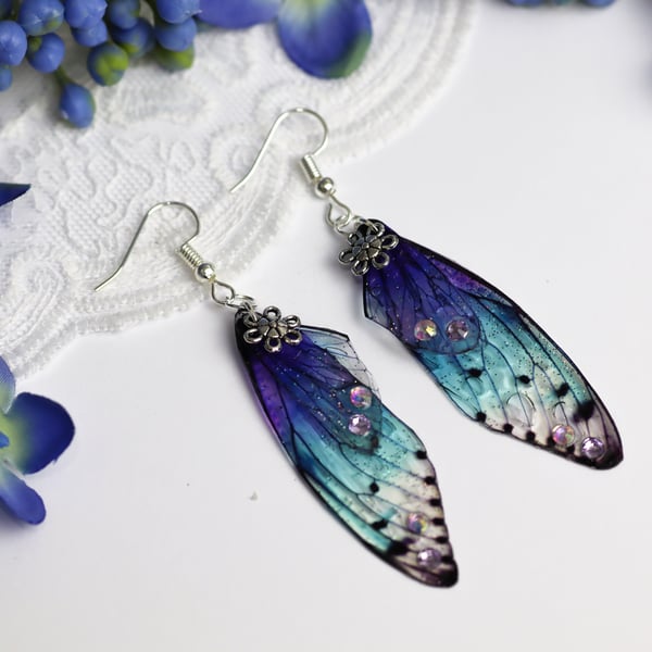 Fairy Wing Earrings Purple Blue Fairycore Cottagecore Boho Fairy Gift Festival 