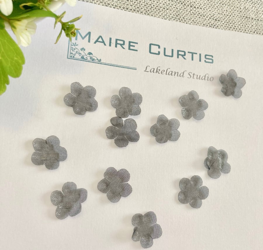 Black Silk Organza Forget me not Flowers