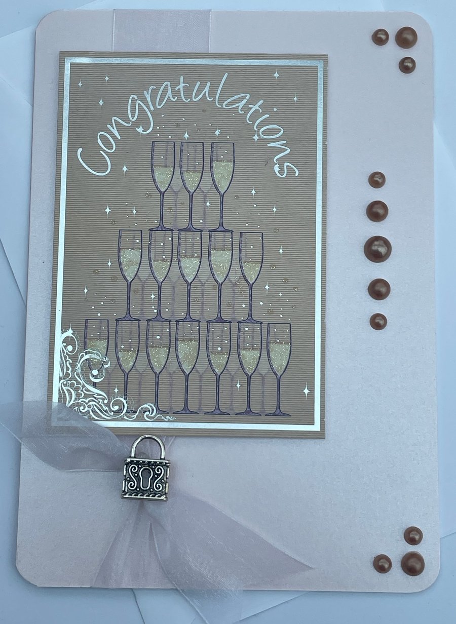 Champagne tower Congratulations Wedding or engagement card