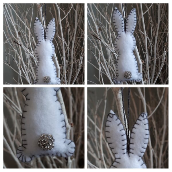Easter bunny hanging decoration in silver.