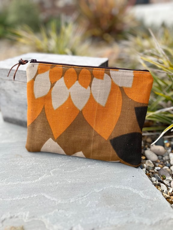 Vintage sunflower zip pouch with corduroy back