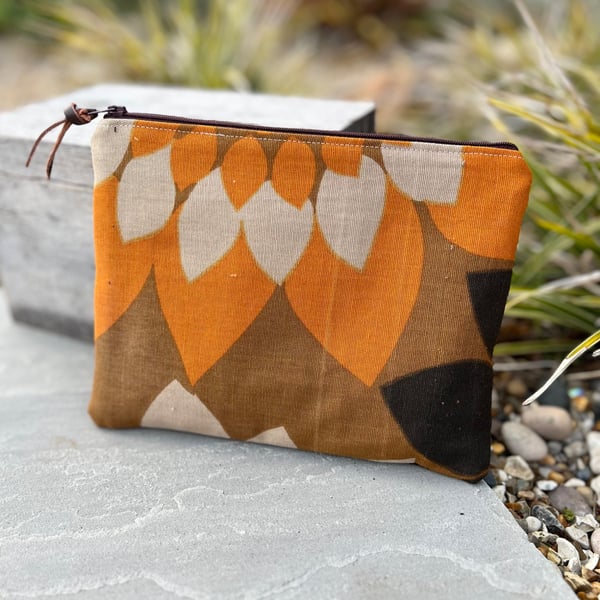 Vintage sunflower zip pouch with corduroy back