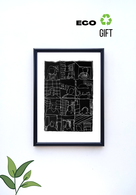 Handprinted ECO Linoprint Online Zoom Teams Print Creative Meeting Wall Art