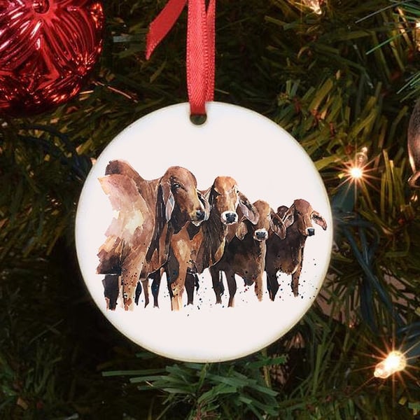 Brahman Cattle - Brahman Cow Art Tree Decoration.Brahman Cow Xmas Tree Decoratio