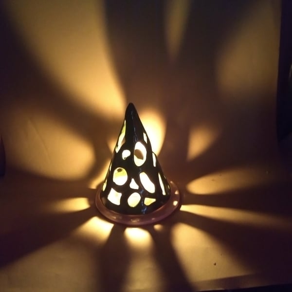Christmas tree lantern ceramic green and red. Tealight holder Christmas.