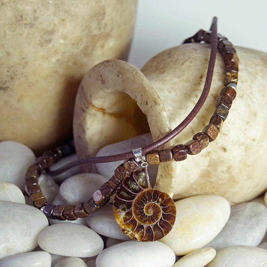 " Ancient Mystery ".......Ammonite and Bronzite Necklace