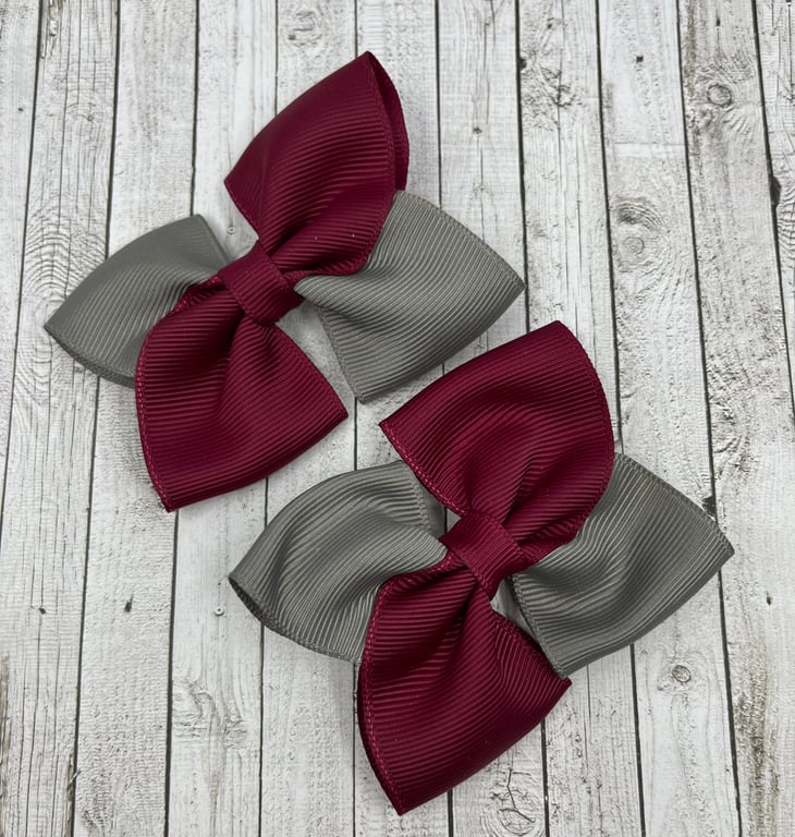 School Wine and Grey Square Double with Bows on Clips (pair)