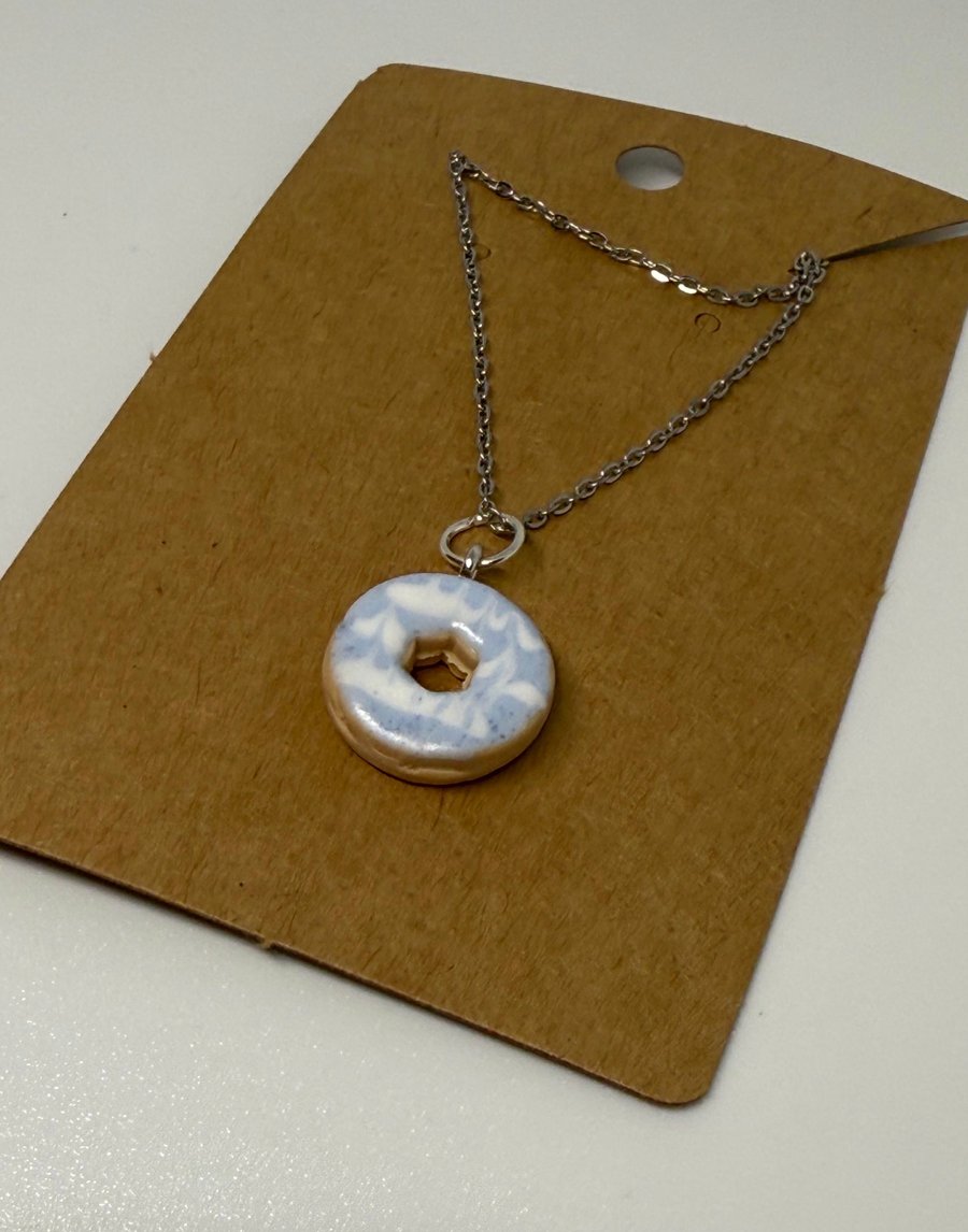Handmade polymer clay blue iced biscuit necklace
