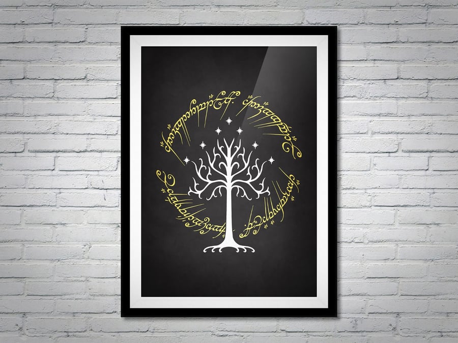 Tree of Gondor Ring Writing Lord of the Rings Movie Poster Print Wall Art Gift