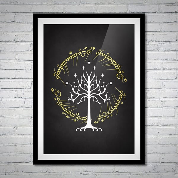 Tree of Gondor Ring Writing Lord of the Rings Movie Poster Print Wall Art Gift