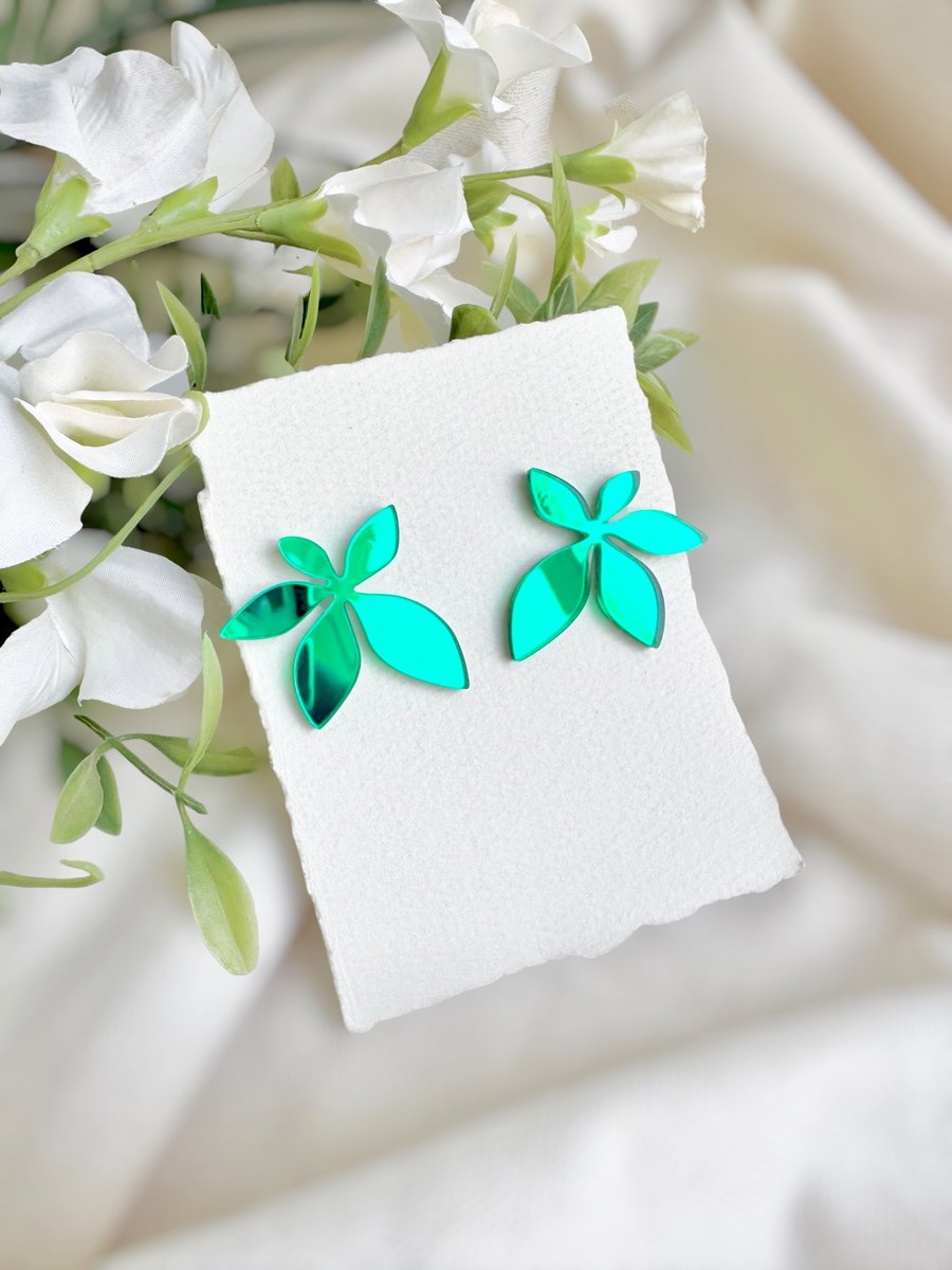 Green Wild flower Statement Acrylic Studs