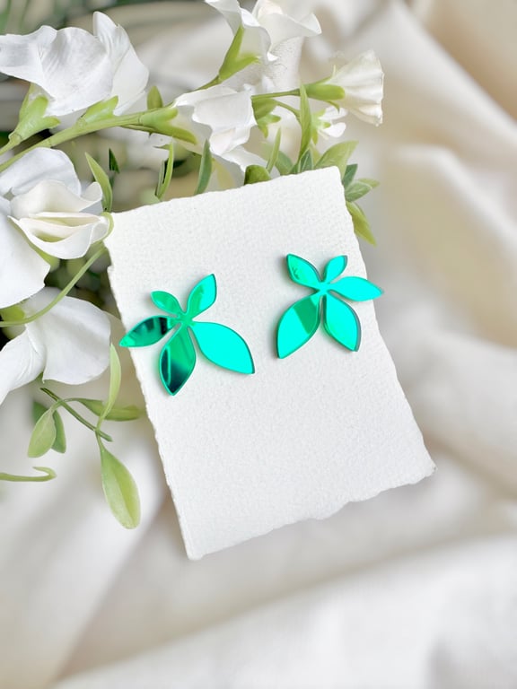 Green Wild flower Statement Acrylic Studs
