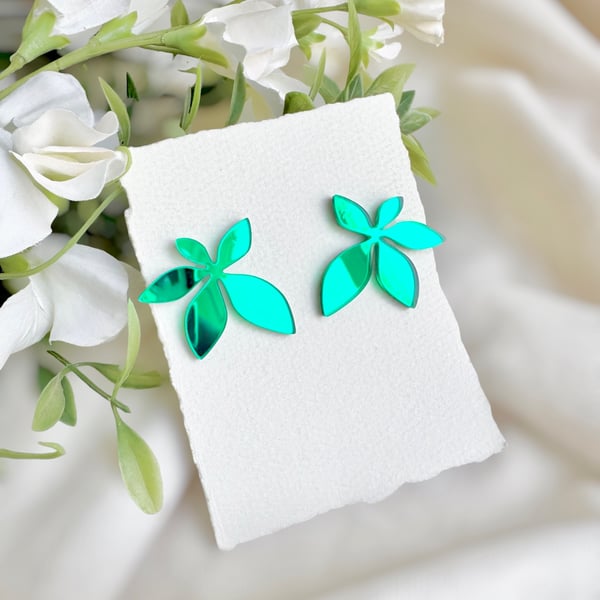 Green Wild flower Statement Acrylic Studs