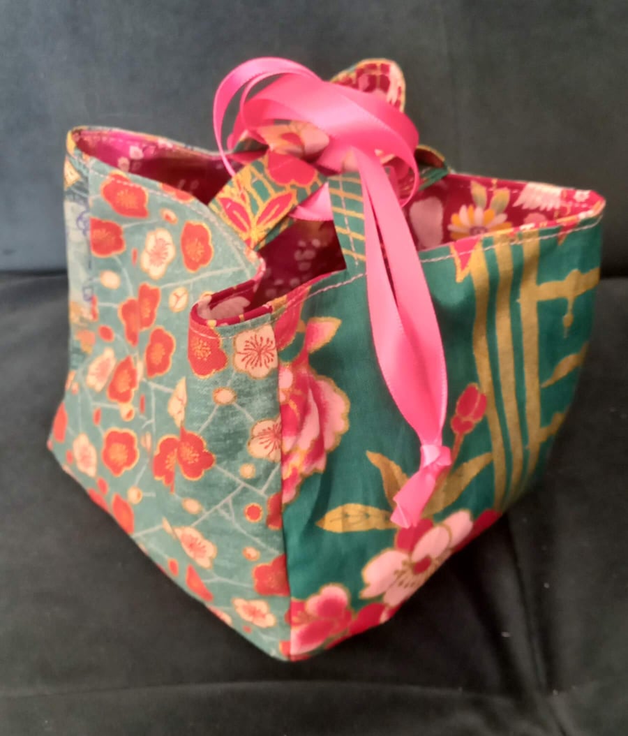 Teal and Red Japanese Rice Bag