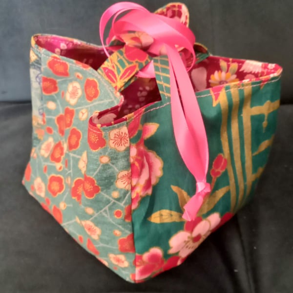 Teal and Red Japanese Rice Bag