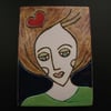 small ceramic tile aceo size. lady with flowing hair and heart