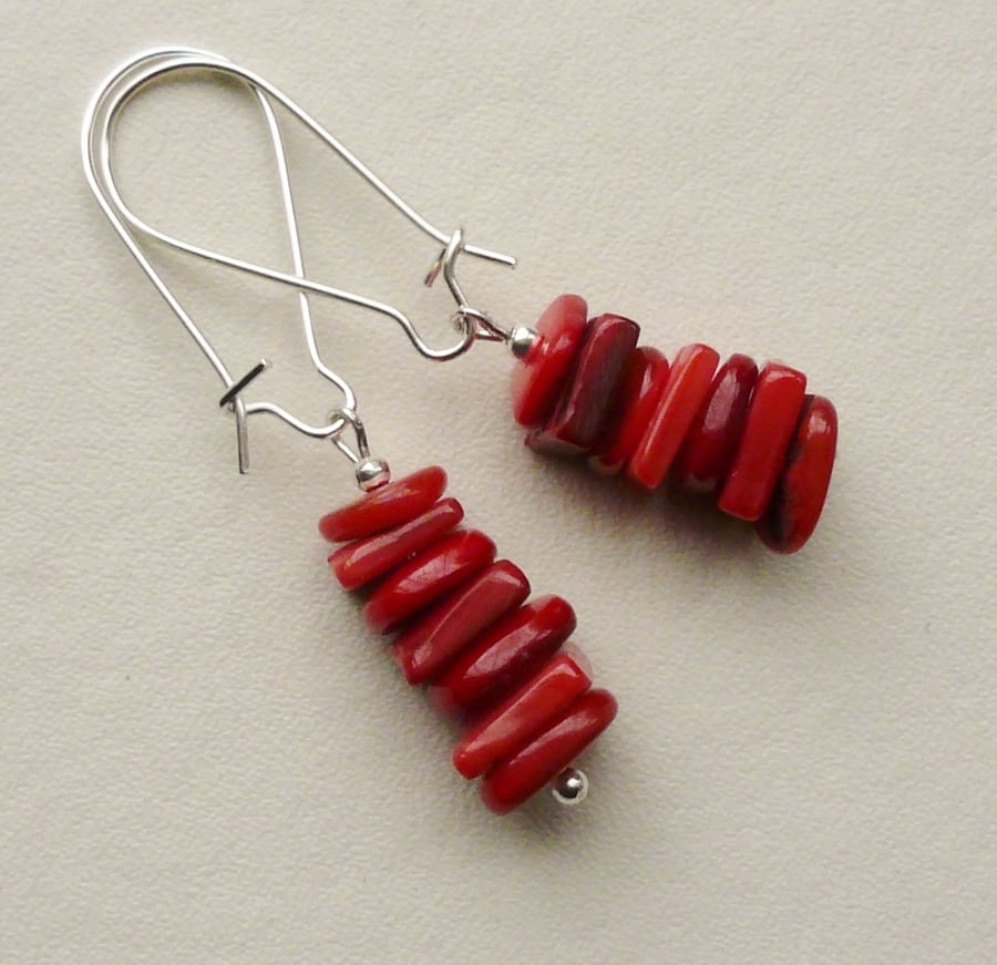 Red Shell Disc Bead Earrings   KCJE698